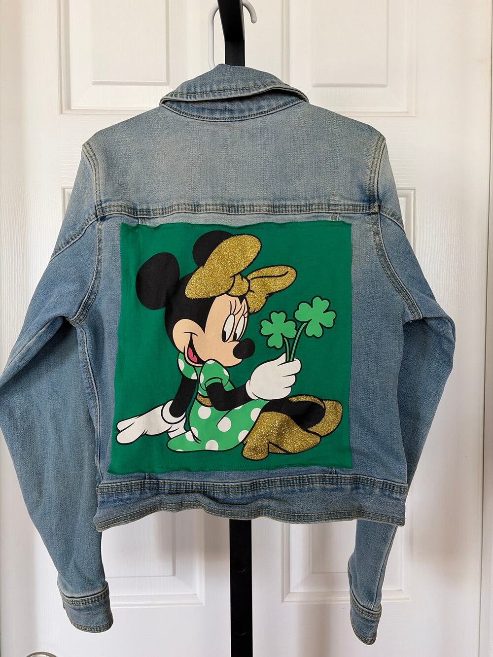 Disney Minnie Mouse Upcycled Jean Jacket Size Medium (7/8)